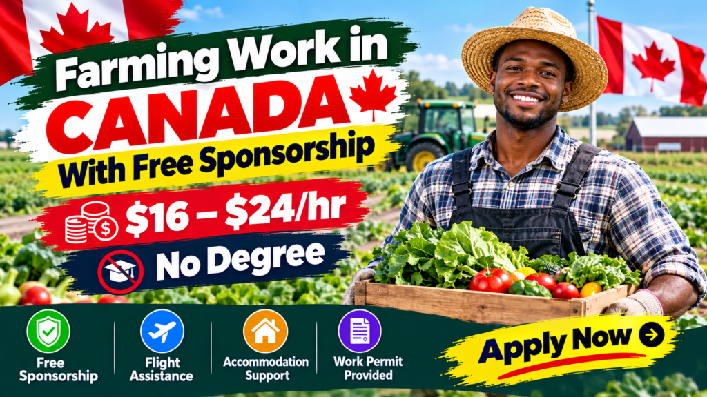 Farming Work in Canada With Free Sponsorship $16–$24hr, No Degree